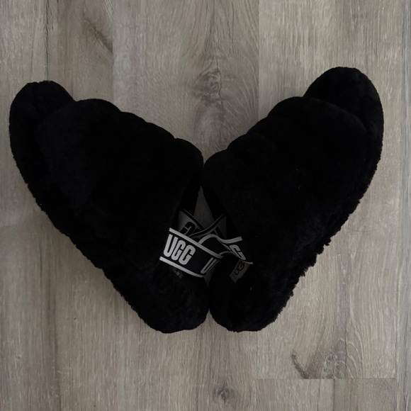 UGG Women’s Fluff Yeah Black Soft Fuzzy Slippers Size 7 - Picture 8 of 11